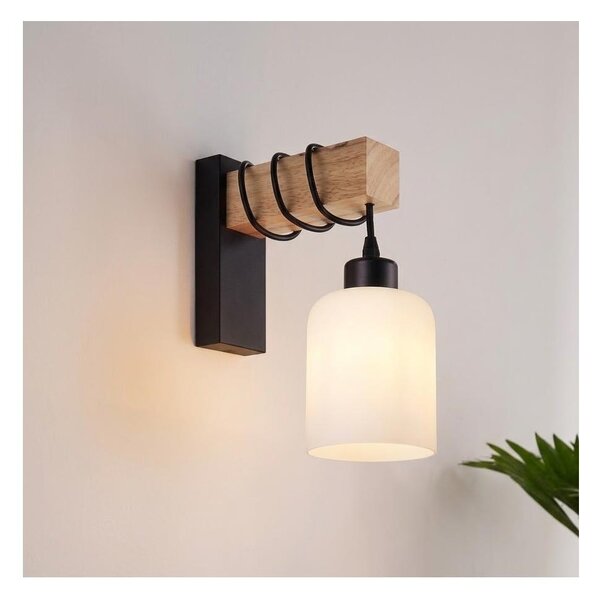 Brilagi - Настенно осветително тяло WOOD GLASS 1xE27/60W/230V бор/черен/бял