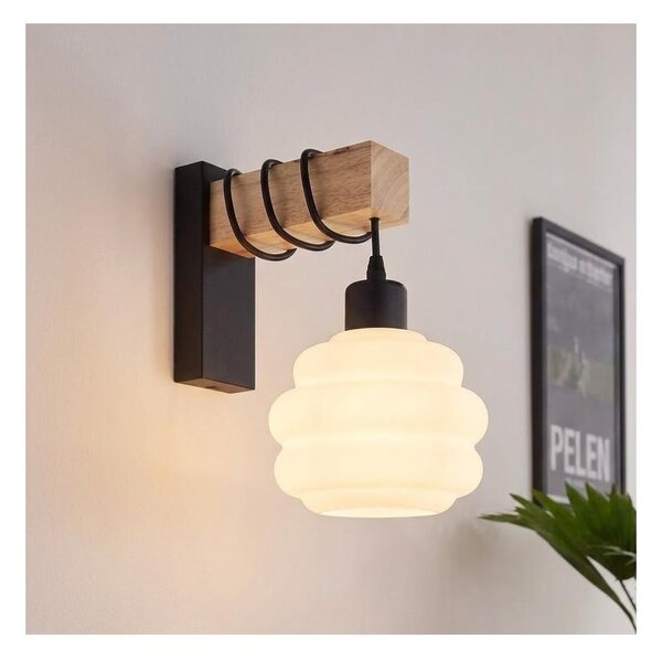 Brilagi - Стенно осветително тяло WOOD GLASS 1xE27/60W/230V бор/черно/бяло
