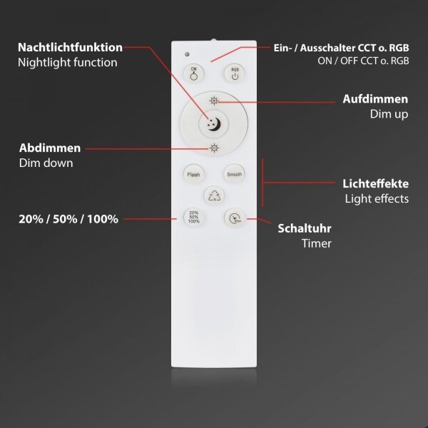 Briloner 3709-016 - LED RGBW Димируем плафон LED/22W/230V бял + д.у