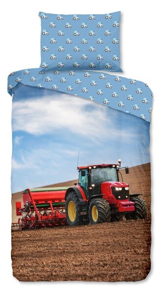Синьо единично фланелено детско спално бельо 140x200 cm Tractor – Good Morning