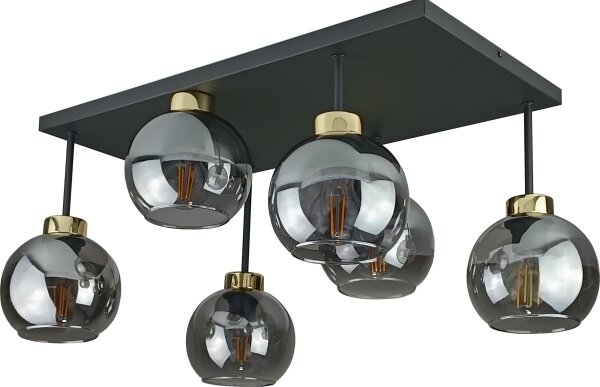 Полилей за повърхностен монтаж NESSA 6xE27/60W/230V черен/златист/опушен черен