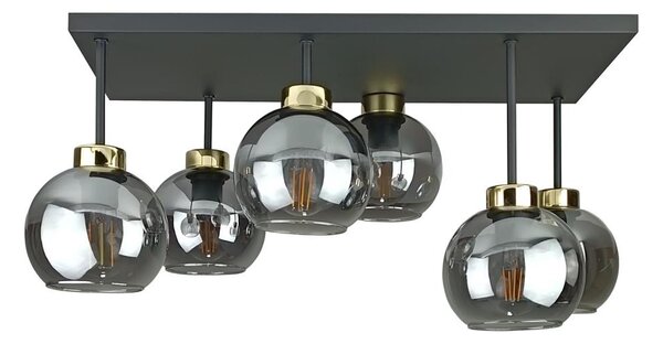 Полилей за повърхностен монтаж NESSA 6xE27/60W/230V черен/златист/опушен черен