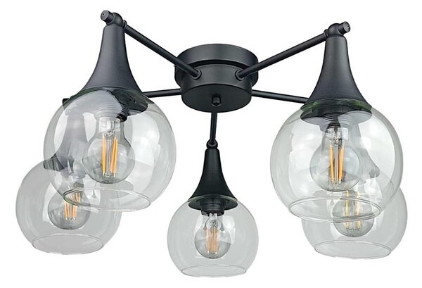Полилей за повърхностен монтаж STAR 5xE27/60W/230V черен/прозрачен