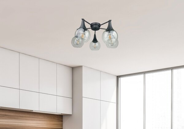 Полилей за повърхностен монтаж STAR 5xE27/60W/230V черен/прозрачен