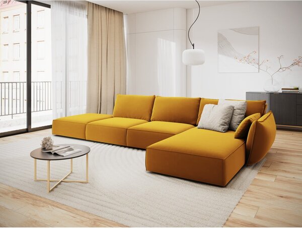 Кадифен ъглов диван в цвят горчица (десен ъгъл) Vanda – Mazzini Sofas