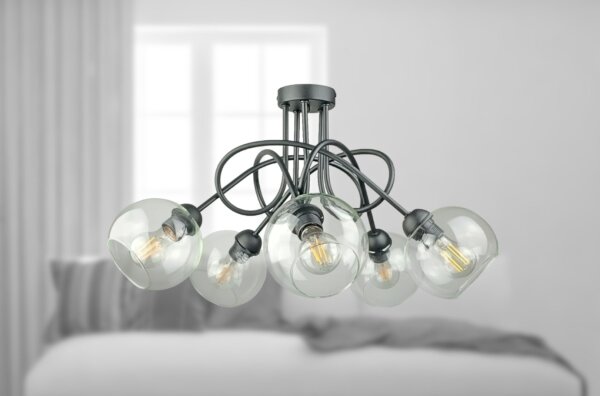Полилей за повърхностен монтаж EVIE 5xE27/60W/230V антрацит/прозрачен