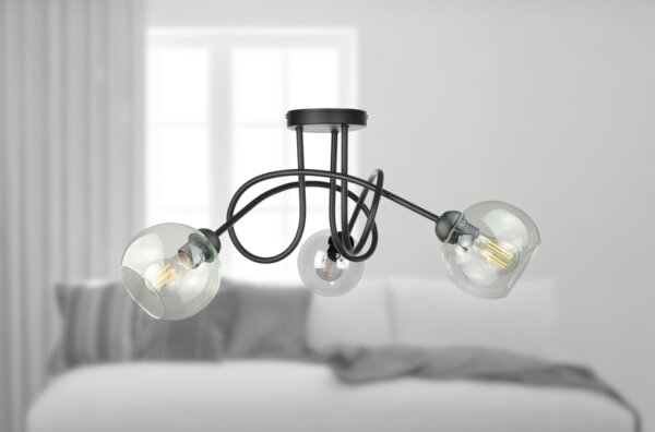 Полилей за повърхностен монтаж EVIE 3xE27/60W/230V черен/прозрачен