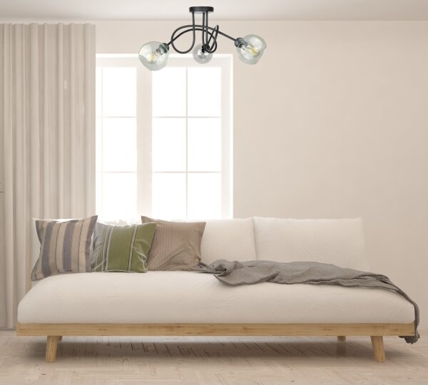 Полилей за повърхностен монтаж EVIE 3xE27/60W/230V черен/прозрачен