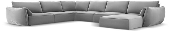 Светлосив кадифен ъглов диван (ляв ъгъл/U форма) Vanda – Mazzini Sofas