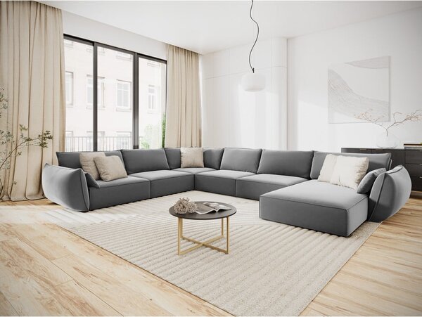 Светлосив кадифен ъглов диван (ляв ъгъл/U форма) Vanda – Mazzini Sofas