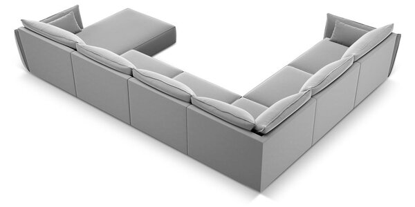 Светлосив кадифен ъглов диван (ляв ъгъл/U форма) Vanda – Mazzini Sofas