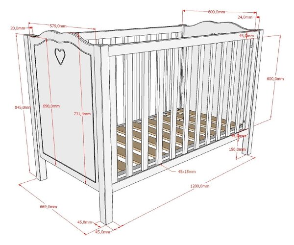 Бяло детско креватче от масивен бор 60x120 cm Amori – Vipack