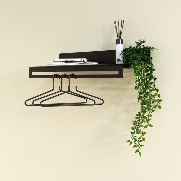 Черна метална стенна закачалка с рафт 78 cm Sway – Spinder Design
