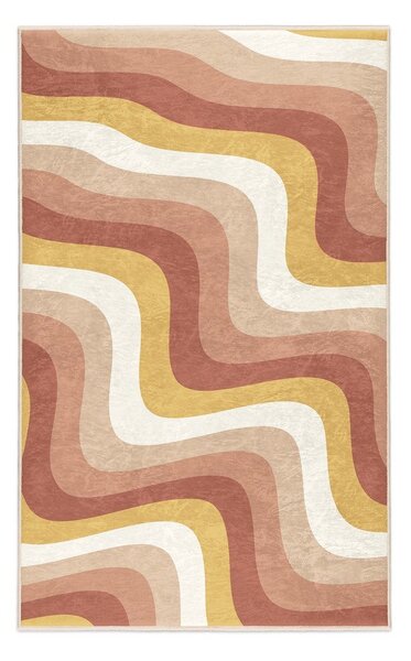 Килим подходящ за пране в цвят жълта охра и сиво-розово 60x100 cm Creamy Strawberry Swirl – Mila Home