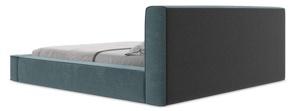 Синьо тапицирано двойно легло с място за съхранение и решетка 160x200 cm Noho - Makamii
