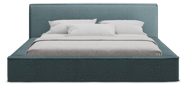 Синьо тапицирано двойно легло с място за съхранение и решетка 160x200 cm Noho - Makamii