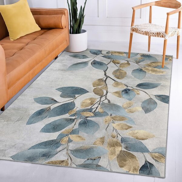 Светлосиньо-златист килим подходящ за пране 160x230 cm Golden Leaves – Mila Home
