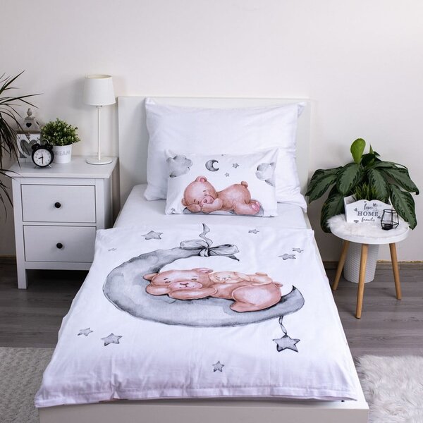 Бяло памучно детско спално бельо 100x135 cm Teddy Bear "Ribbon" – Jerry Fabrics