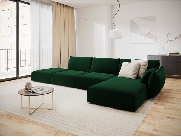 Тъмнозелен кадифен ъглов диван (десен ъгъл) Vanda – Mazzini Sofas