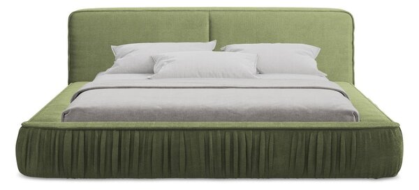 Зелено тапицирано двойно легло с място за съхранение и решетка 160x200 cm Keoni - Makamii