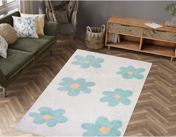 Детски килим подходящ за пране в цвят мента и слонова кост 60x100 cm Cute Flowers Green – Vitaus