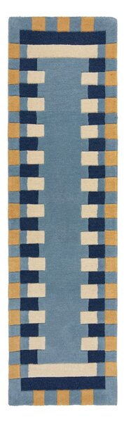 Синя ръчно изработена вълнена пътека 60x230 cm Kai Wool Border – Flair Rugs