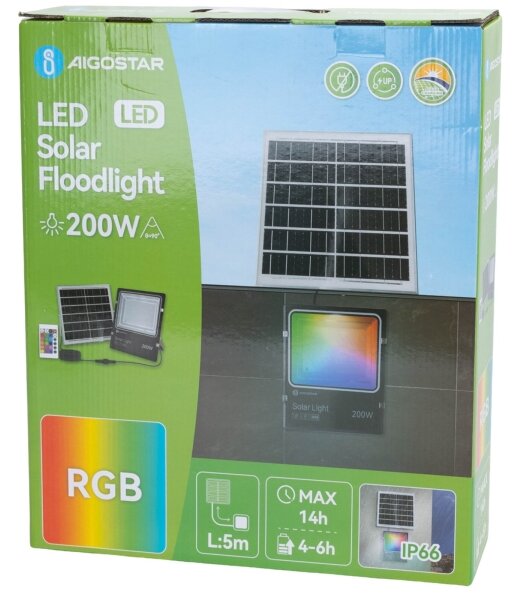 Aigostar - LED RGB соларен прожектор 200W/3,2V IP66 с димер и DO
