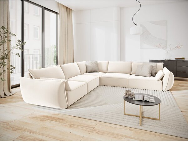 Бежов кадифен ъглов диван Vanda – Mazzini Sofas