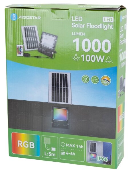 Aigostar - LED RGB соларен прожектор 100W, 3,2V, IP66, димер + DO
