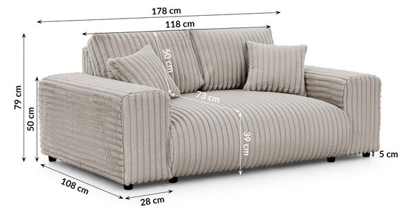 Светлосив диван от рипсено кадифе 178 cm Justin – Ropez