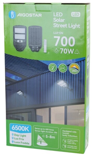 Aigostar - LED Соларна улична лампа със сензор LED/70W/3,2V 4000mAh6500K + д.у