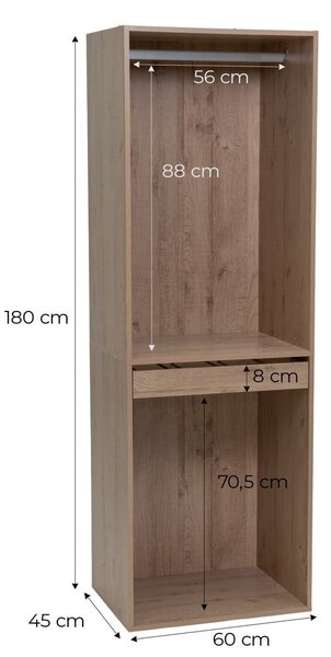 Отворен модулен шкаф от декор от дъб в естествен цвят 60x180x45 cm Modular – Casa Selección