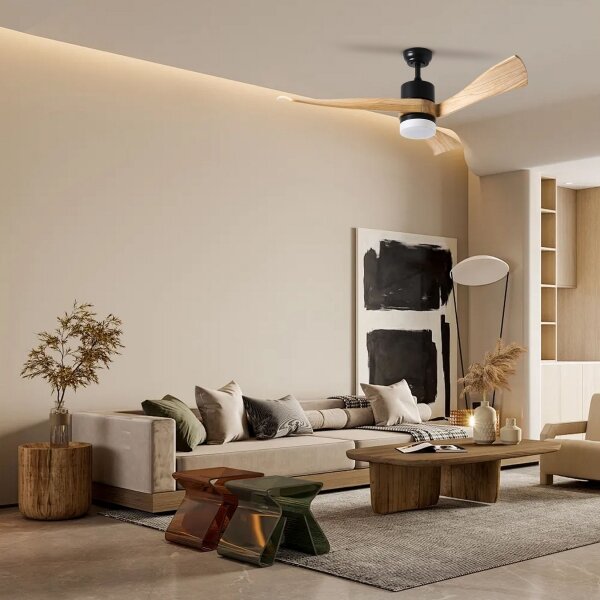 ZEVENTI - LED таванен вентилатор NATURITO LED/18W/230V Wi-Fi Tuya черен/дъб + дистанционно управление