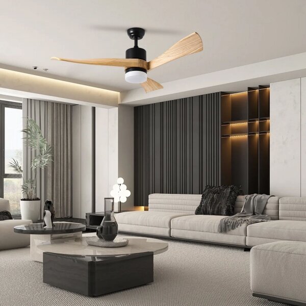 ZEVENTI - LED таванен вентилатор NATURITO LED/18W/230V Wi-Fi Tuya черен/дъб + дистанционно управление