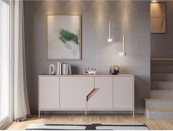 Кремавo-естествен скрин от декор от дъб 180x80x40 cm Lilou – Marckeric