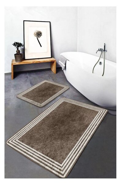 Кафяво-сиви кадифени килими за баня в комплект от 2 бр. 60x100 cm – Mila Home