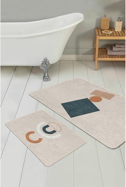 Бежови кадифени постелки за баня в комплект от 2 бр. 60x100 cm Geometry Shapes – Mila Home