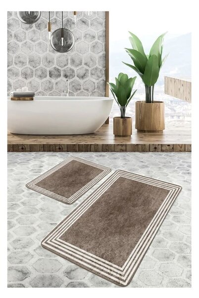 Кафяво-сиви кадифени килими за баня в комплект от 2 бр. 60x100 cm – Mila Home