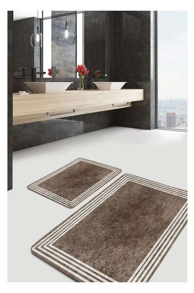 Кафяво-сиви кадифени килими за баня в комплект от 2 бр. 60x100 cm – Mila Home
