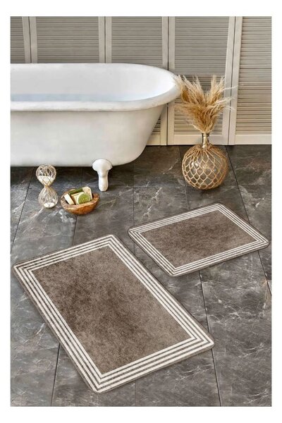 Кафяво-сиви кадифени килими за баня в комплект от 2 бр. 60x100 cm – Mila Home