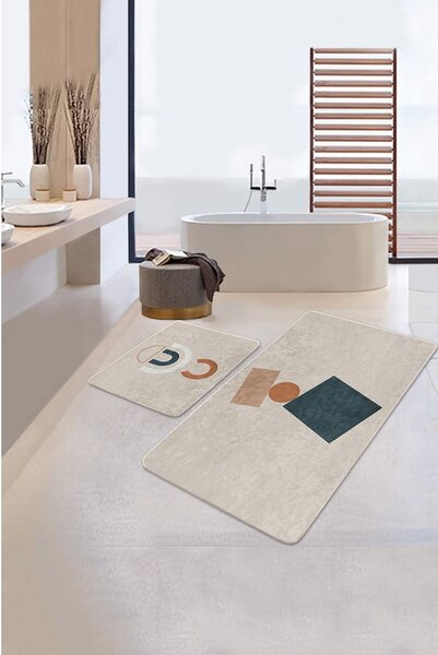 Бежови кадифени постелки за баня в комплект от 2 бр. 60x100 cm Geometry Shapes – Mila Home