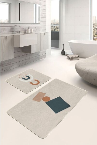 Бежови кадифени постелки за баня в комплект от 2 бр. 60x100 cm Geometry Shapes – Mila Home
