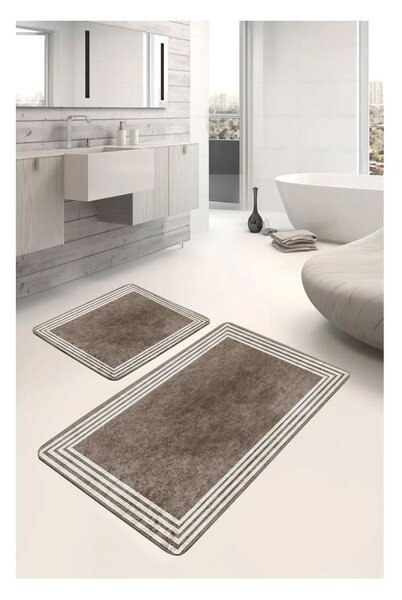 Кафяво-сиви кадифени килими за баня в комплект от 2 бр. 60x100 cm – Mila Home
