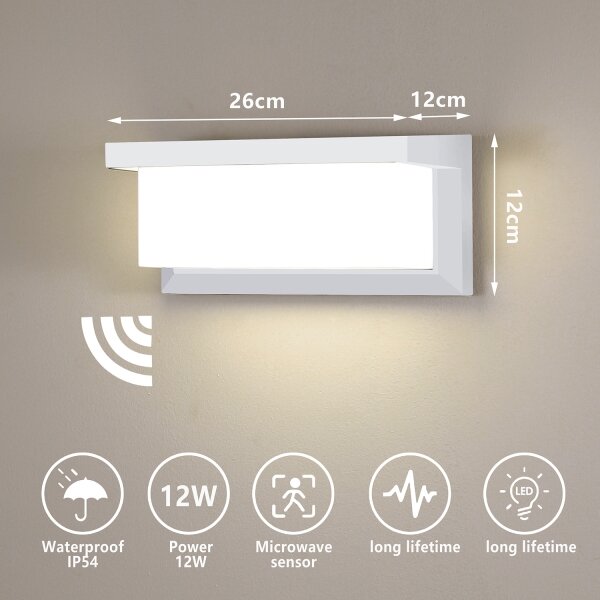 Brilagi-LED Екстериорен аплик със сензор BRICKY LED/12W/230V бял IP54