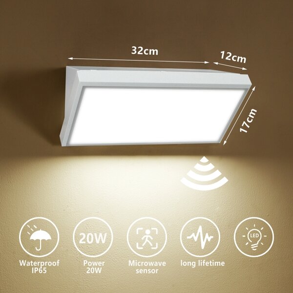 Brilagi-LED Външен стенен осветител с вграден сензор TRIANGLE LED/20W/230V бял IP65