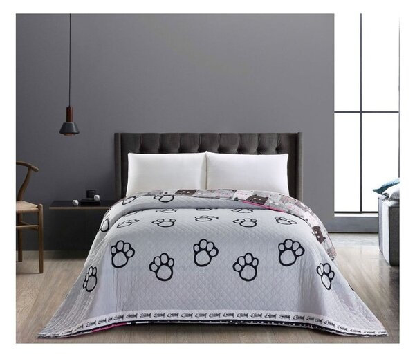 Двустранна сива покривка за легло от микрофибър Cat Invasion, 200 x 220 cm Cats Invasion - DecoKing