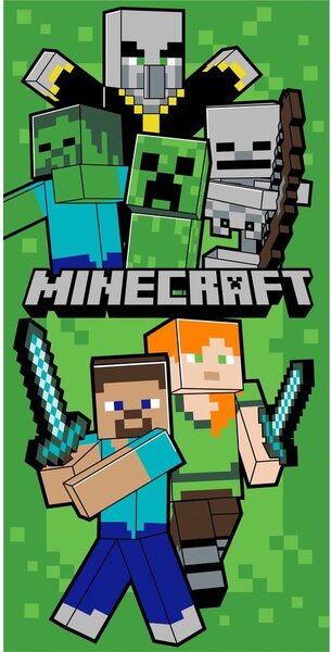 Зелена памучна детска кърпа 70x140 cm Minecraft Let´s Survive – Jerry Fabrics