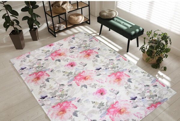 Килим подходящ за пране в розово и цвят слонова кост 80x150 cm Pink Garden – Vitaus