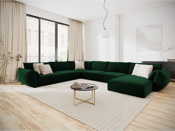 Тъмнозелен кадифен ъглов диван (ляв ъгъл/U форма) Vanda – Mazzini Sofas