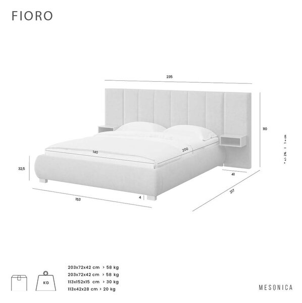 Светлокафяво двойно тапицирано легло с включена подматрачна рамка 140x200 cm Fioro – MESONICA